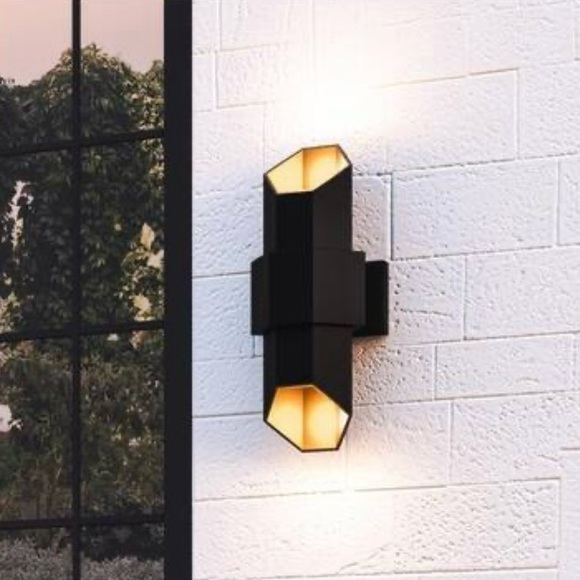 Chasm Integrated LED Matte Black Gold Outdoor Wall Lantern 15' H X 6'' W X 5'' D - Picture 6 of 8